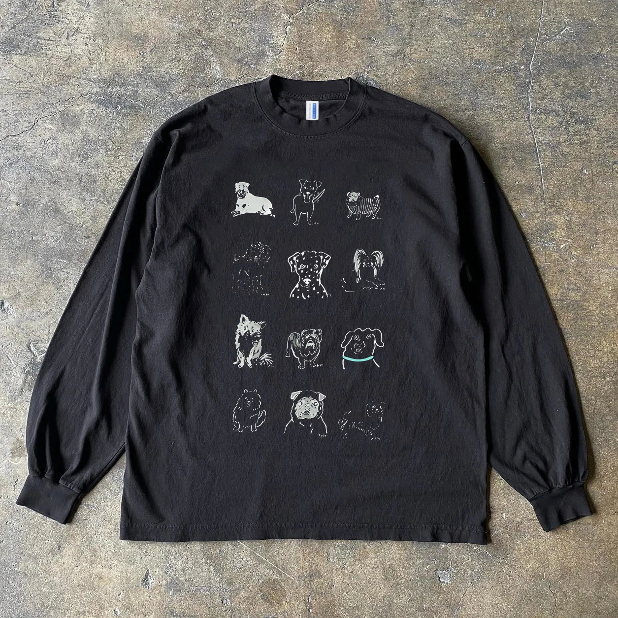 Heavyweight Pure Cotton Long Sleeve T-Shirt Xiao Chen Story Fun Dog Hong Kong Style Unisex Couple Match Small Mammal Design