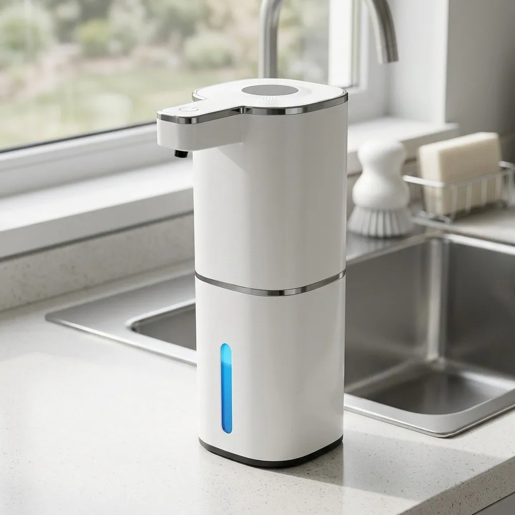 Sensor Driven Foam Soap Dispenser Designed for Wall or Countertop Use in For Kitchens Bathrooms and Desk Areas