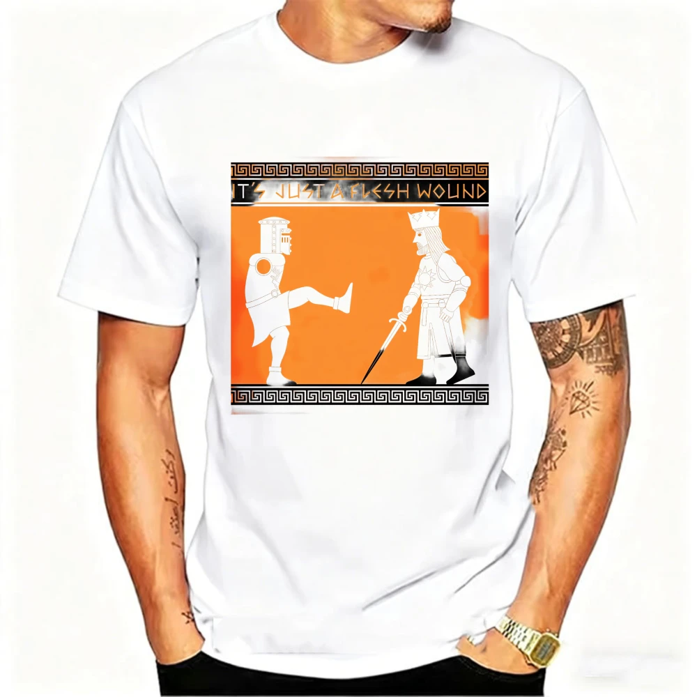 It's Just A Flesh Wound Monty Python T-Shirt Greek Style Black Knight Graphic Tee Funny British Comedy Top for Monty Python Fans