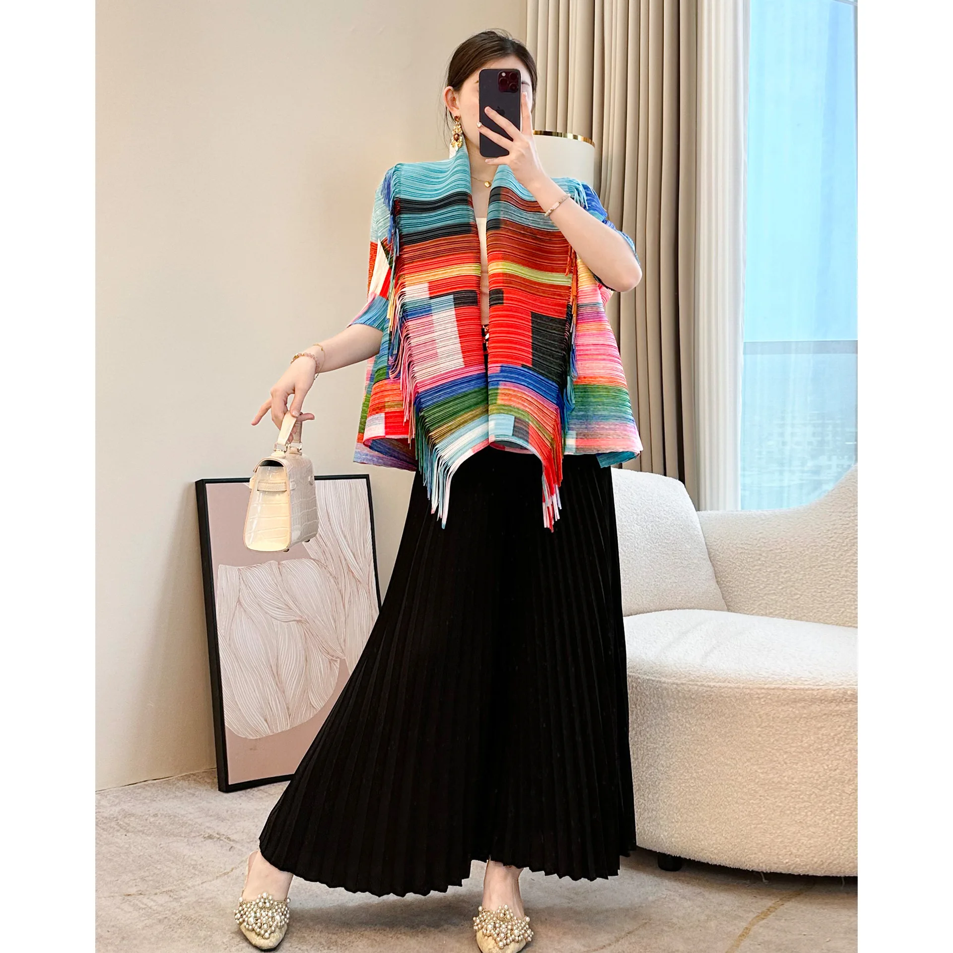 Miyake Style Pleated Summer Short Jacket for Women 2025 New Large Size Versatile Fashion Cardigan Top Personalized Outfit