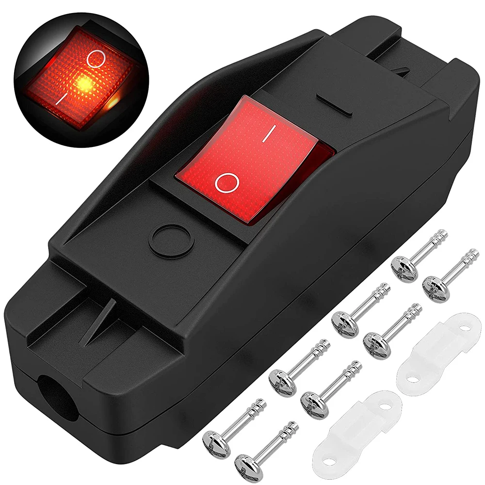 

Inline Cord Switch 30A 250V/120V AC Heavy Duty ON Off Rocker Switch DPST 4 Pin KCD2 In line Power Switch Red LED for High Amp
