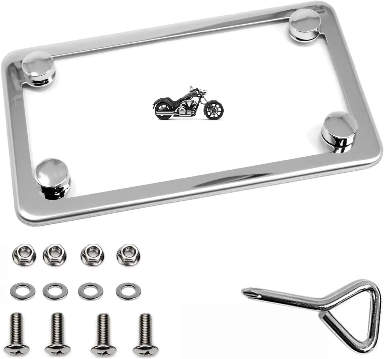 

Slim Stainless Steel Motorcycle License Plate Frame for Standard 7x4 Plates with Polished Finish