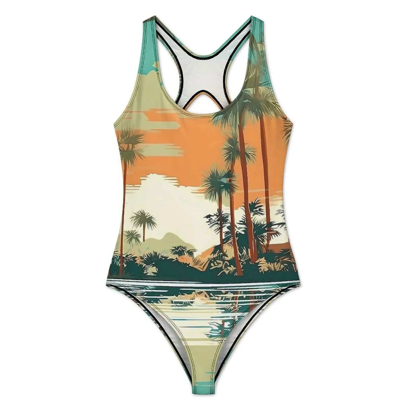 Hawaiian Swimsuit Florida Travel Poster Swimwear One-Piece Holiday Swim Swimsuits Bathing Suits Ladies Push Up Sexy Beachwear