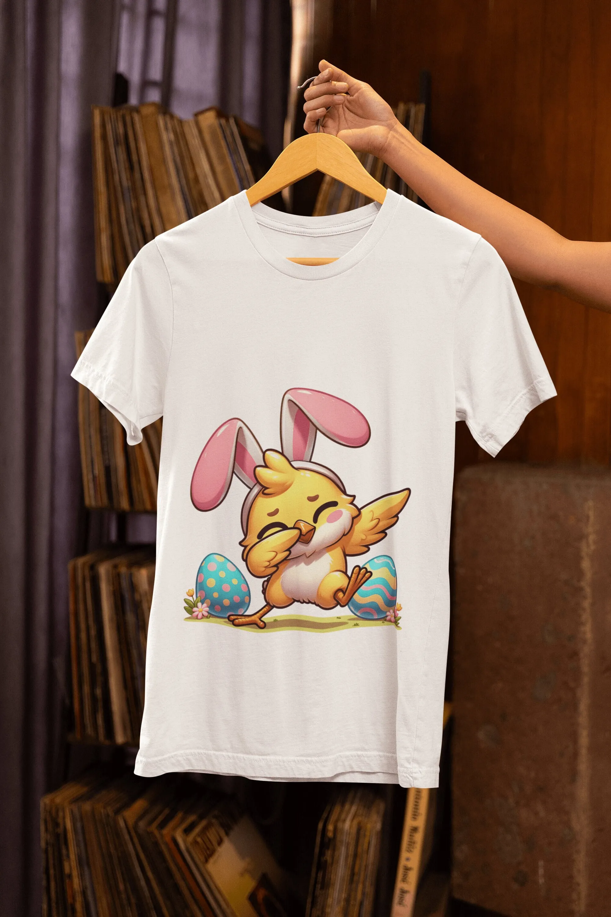 Easter Chick Bunny Ears T Shirt Top Cute Dabbing Chicken with Eggs Celebration Idea Spring Season Fashion