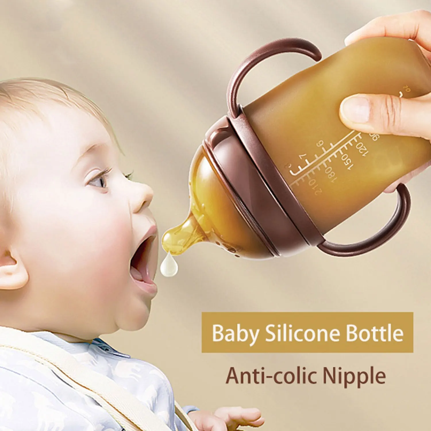 0-36 months old baby silicone bottle 250ml 150ml wide-mouth anti-drop with handle imitation breast milk design