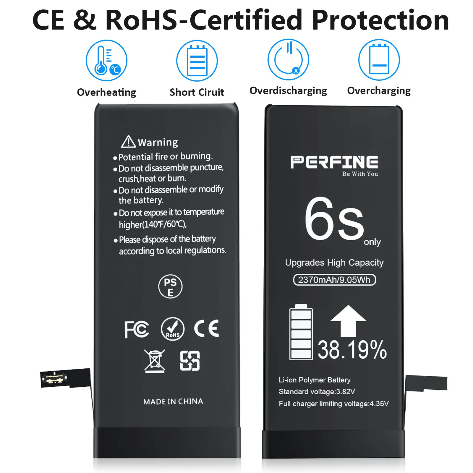 Perfine Bateria for iphone 6S 2370mAh Replacement Li-Polymer Installation 6S Battery with Repair Tool Kits