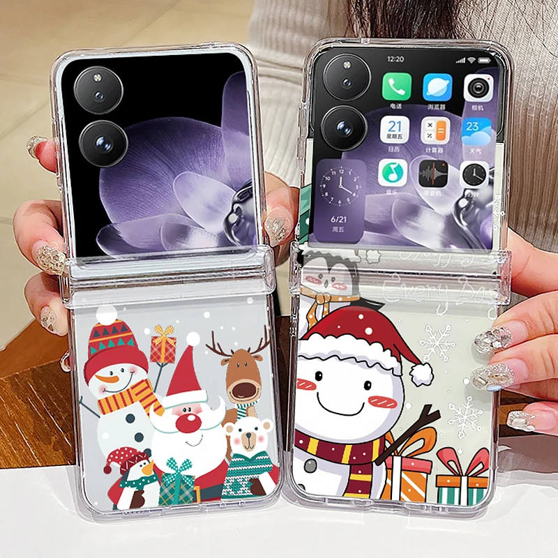 Für Xiaomi Mix Flip 2, Weihnachtsmuster, transparente Handyhülle für Xiaomi Mix Flip, stoßfeste Stoßstange, harter PC, transparente Klappabdeckung