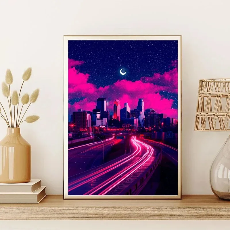 Synthwave Collection Poster Magic City Dream Neon Moon Night Canvas Printing Poster Wall Art Decoration Painting Home Room Decor