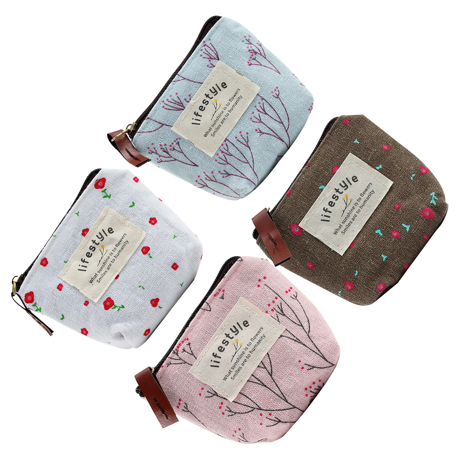 

4 Pcs Canvas Coin Purse Lightweight Storage Bag Mini Wallet Cute Change Key Holder Lovely Pattern Cartoon Print
