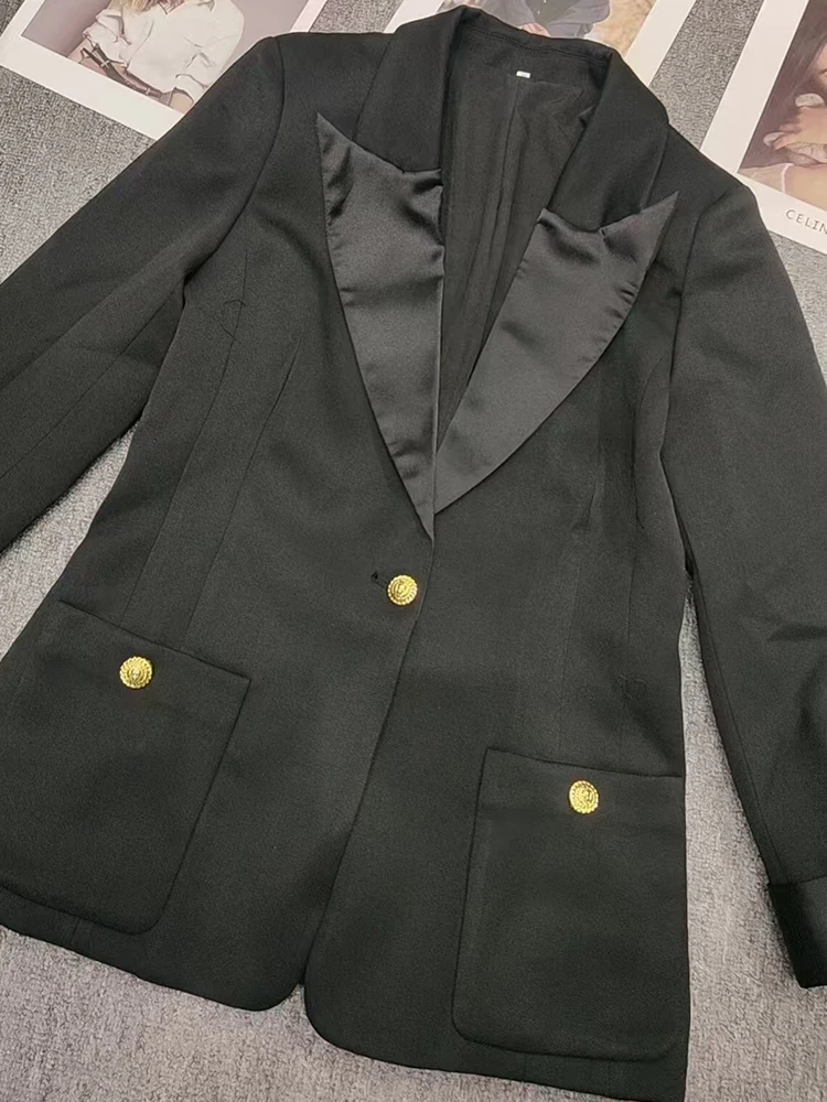 Veste de costume audio vintage pour femme, revers assressentiaux couleurs, un bouton des deux côtés, poche, automne, nouvelle mode, 2024