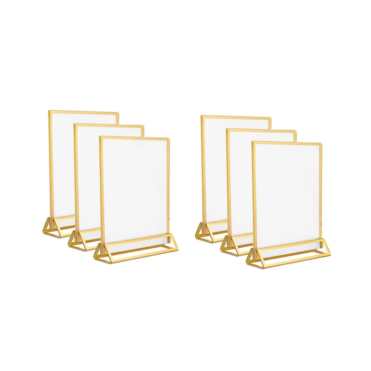 6Pack 5X7 Inch Clear Acrylic Sign Holder with Gold Borders and Vertical Stand, Double Sided Table Holders for Wedding