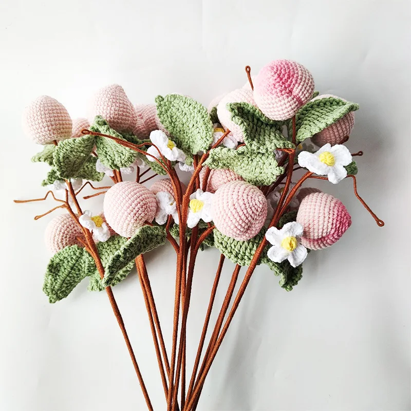 Hand-Woven Peach Bouquet, Fake Flower, DIY Simulation, Home Decoration, Finished Product