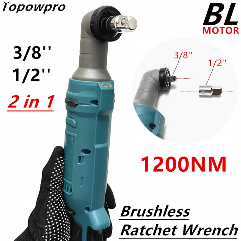 For Makita 18V Battery Brushless Electric Ratchet Wrench 1200NM 3/8'' 1/2'' 2 in 1 Removal Screw Nut Driver Power Tools