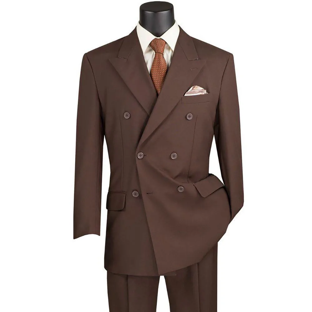 Dark Brown Double Breasted Peak Lapel Suits for Men Two Piece (Blazer+Pants) Gentleman Business Casual Office Male Suit 2024