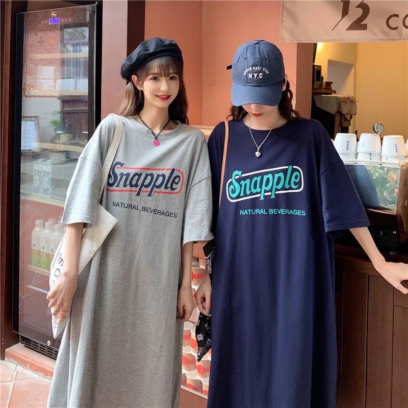 Women's Lazy Style Loose Casual Oversized Long Dress, Round Neck, Half Sleeve T-Shirt Dresses, Summer Fashion Printed, Korean