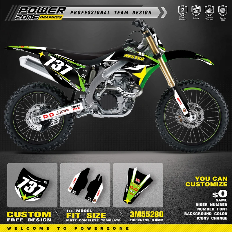 PowerZone Custom Team Graphics Decals Stickers Kit For kawasaki 2009 2010 2011 2012 KXF250 KX250F Protector Sticker Customize 01
