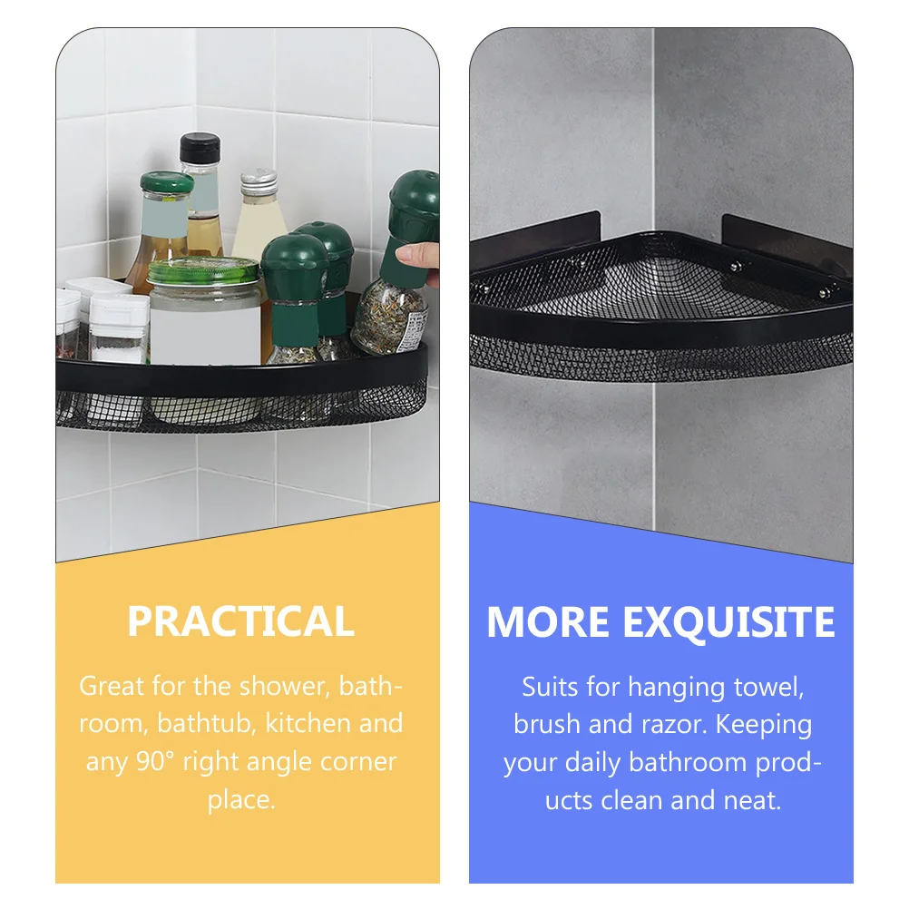 

Iron Bathroom Shelf Organizer Rack Corner Shower Wall Mounted Storage Rack No Drilling Rust Resistant Hollow Drainage