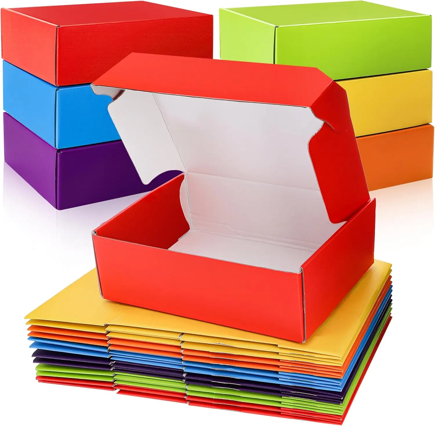 

Set of 18 Large Assorted Color Corrugated Cardboard Boxes, 12x9x4 Inches Tab Locking Mailer for Small Business Packing