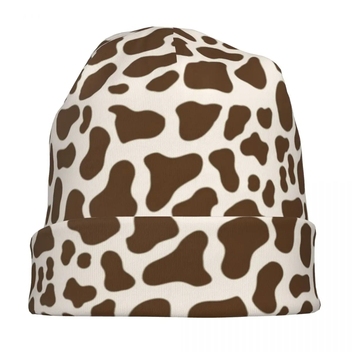 Brown Cow Spots Bonnet Hats Knit Hat Fashion Ski Animal Pattern Skullies Beanies Hats Unisex Warm Dual-use Cap