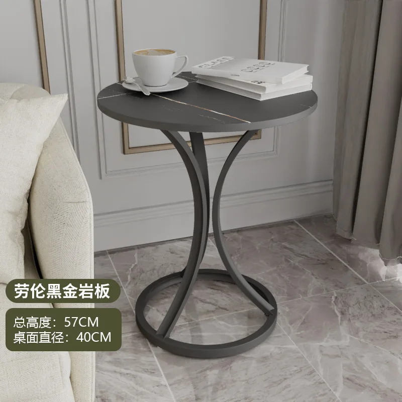 Stone Plate Table Living Room Sofa Corner Metal Small Waist Shape Round Tea Table Bedside Cabinet Light Luxury Coffee Table