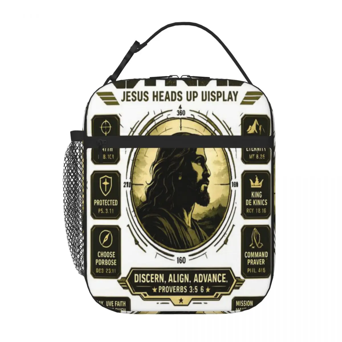 Hot Sale JHUD Jesus Heads Up Display Tactical Christian Faith T-Shirt Hip Hop Small Lunch Bag Office Break Thermal Food Carrier