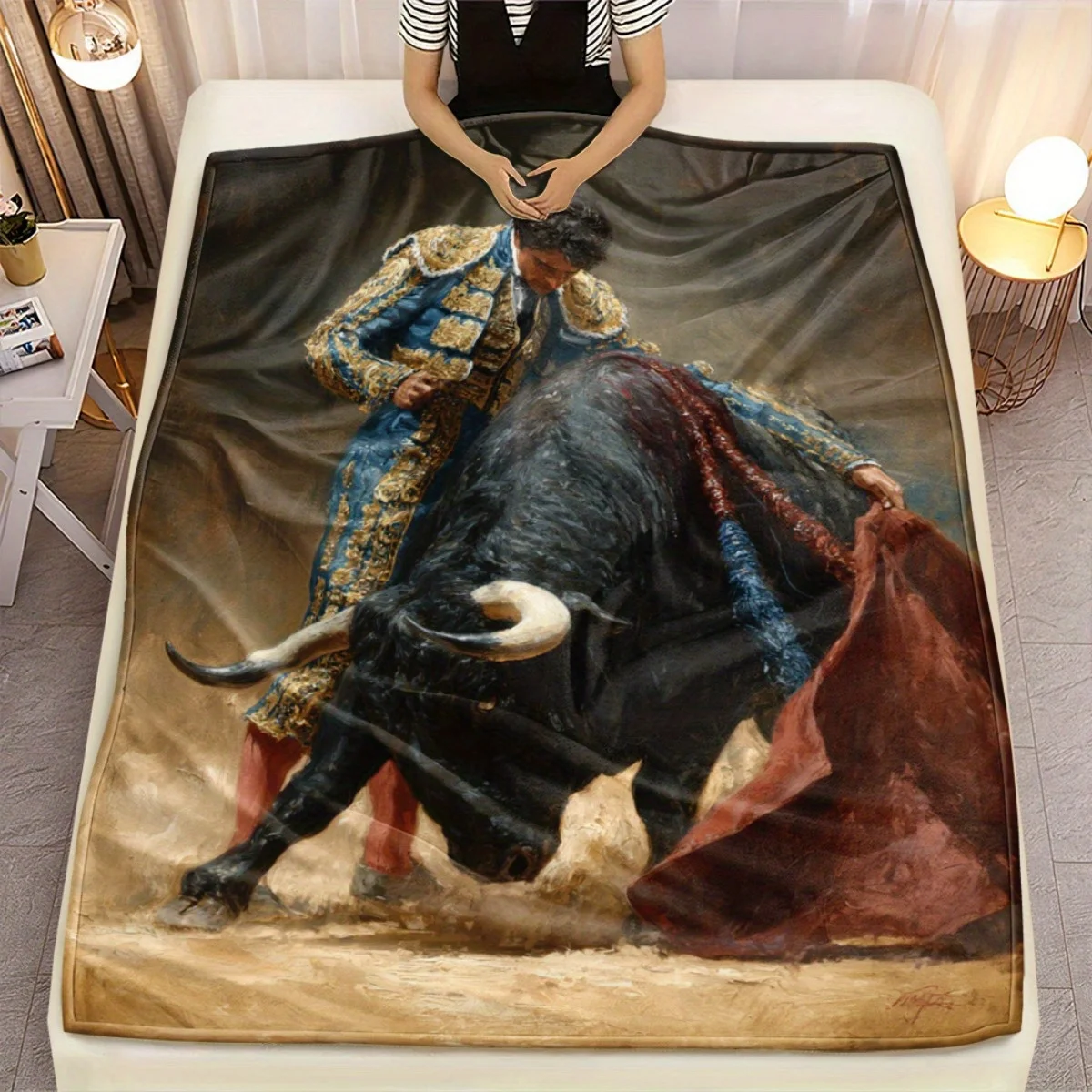 Rustic Field Bull Print Cozy Throw Blanket, Country Farm Animal Couch Bed Warm Wrap for Nap, All Season Decor Gift