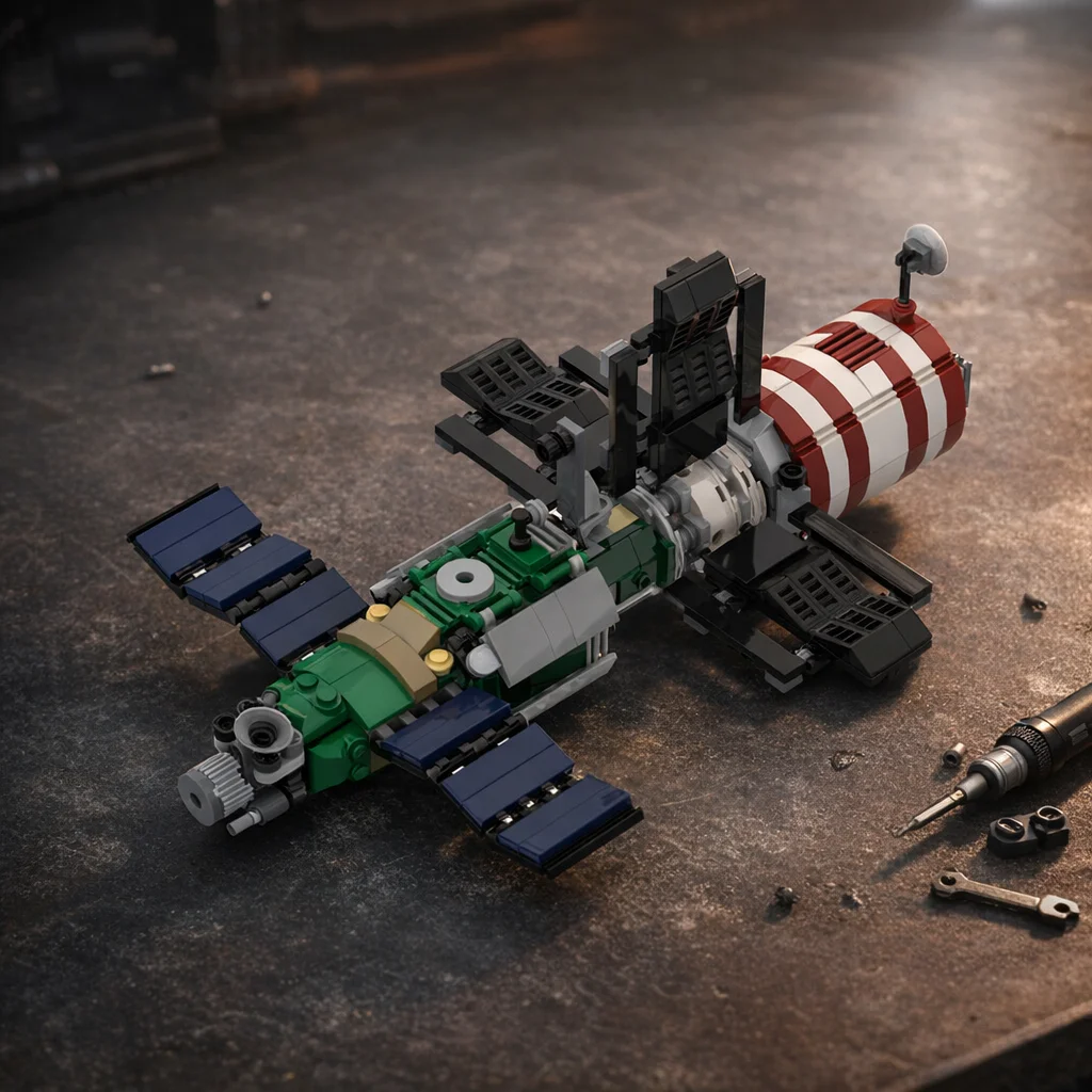 Creative Mini Space Station Cannon Building Blocks 1:110 Scale Aerospace Model DIY Assembly Bricks Orbital Satellite Display Toy