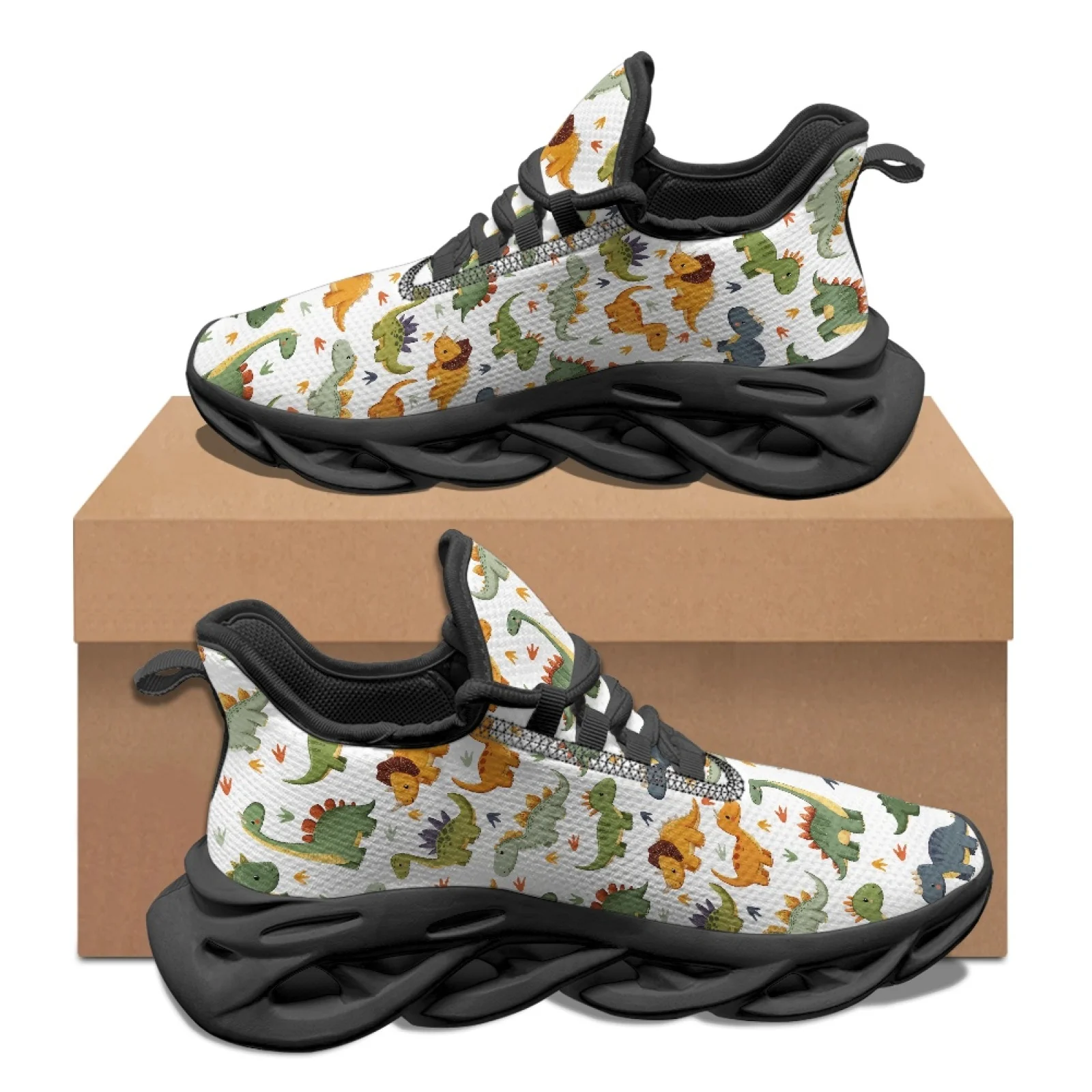 PENSTROLL Dinosaur Print Running Shoes Mesh & EVA Blade Men's Sports Shoes Casual Fashion Sneakers for Jogging