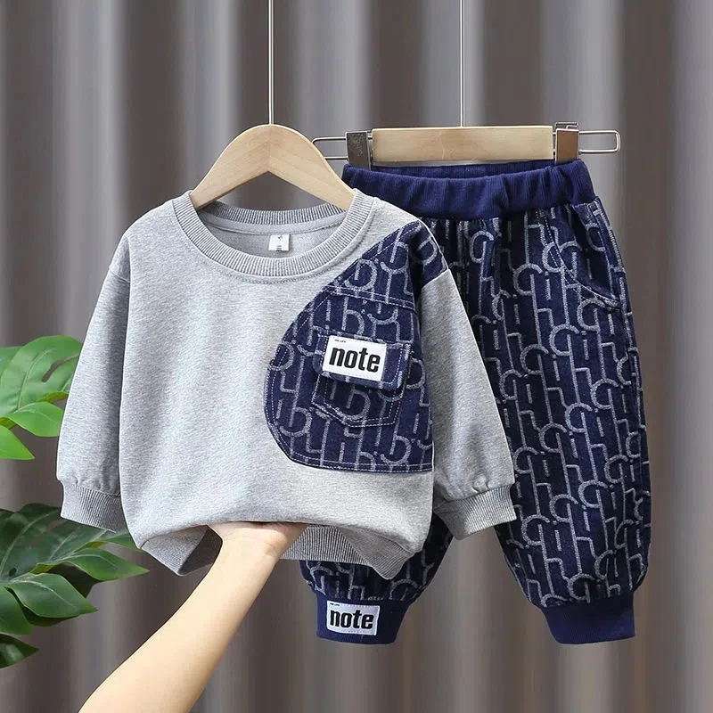 Kids Boys Sweater Suit Spring Autumn Clothing Children\'s Fashion Sportswear Suit Children\'s Clothing Boy\'s Baby Top Pants 2PCS