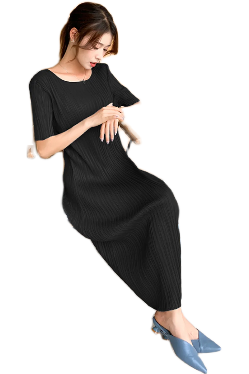 Ele couleur Pure plissée Dr été nouveau rond Ne ample grande taille minceur Tube droit jupe taille haute a-ligne Dr