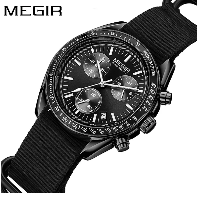 MEGIR 2247 Casual Life Waterproof New Quartz Watch Canvas Weaving Strap 3 Models Display Chronograph Leisure Men's Watch Hands