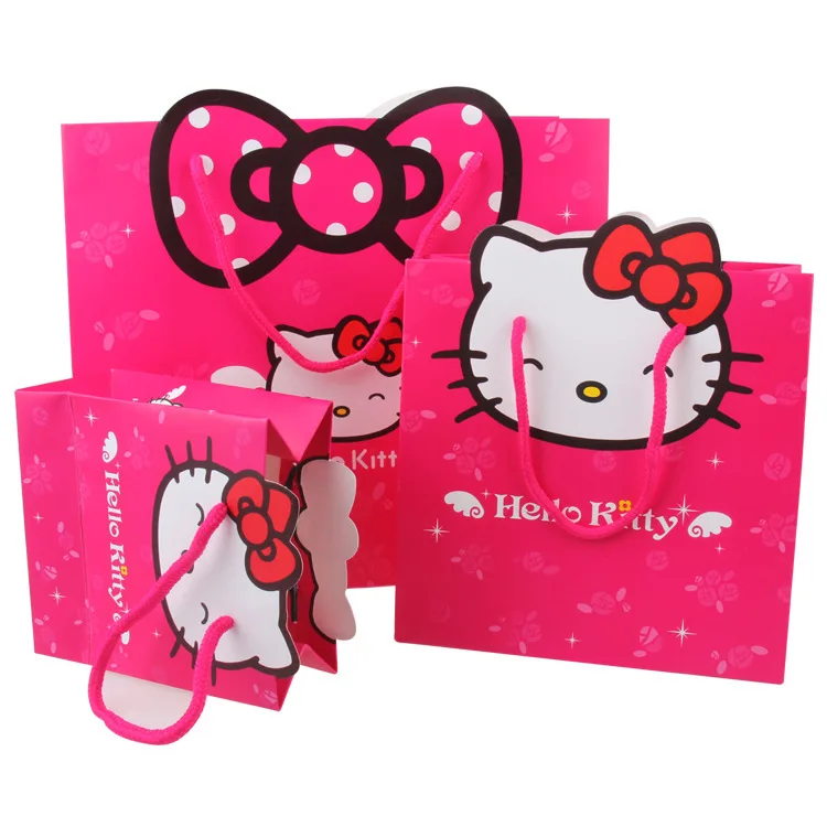 10Pcs Hello Kitty Birthday Party Decorations Cat Paper Gift Bag Handle Candy Box Baby Shower for Wedding Gift Box Packaging Bag