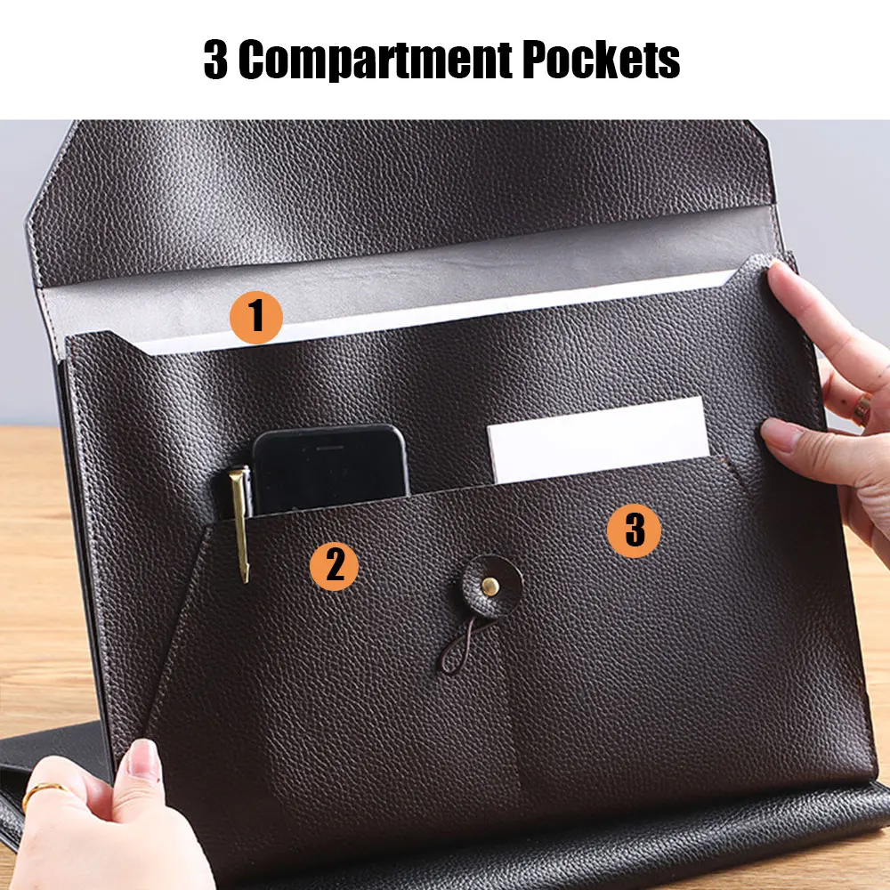 Leather File Folder Large Capacity Document Bag Strap Buckle Waterproof  Business Briefcase for Office Contract Bill Organizer