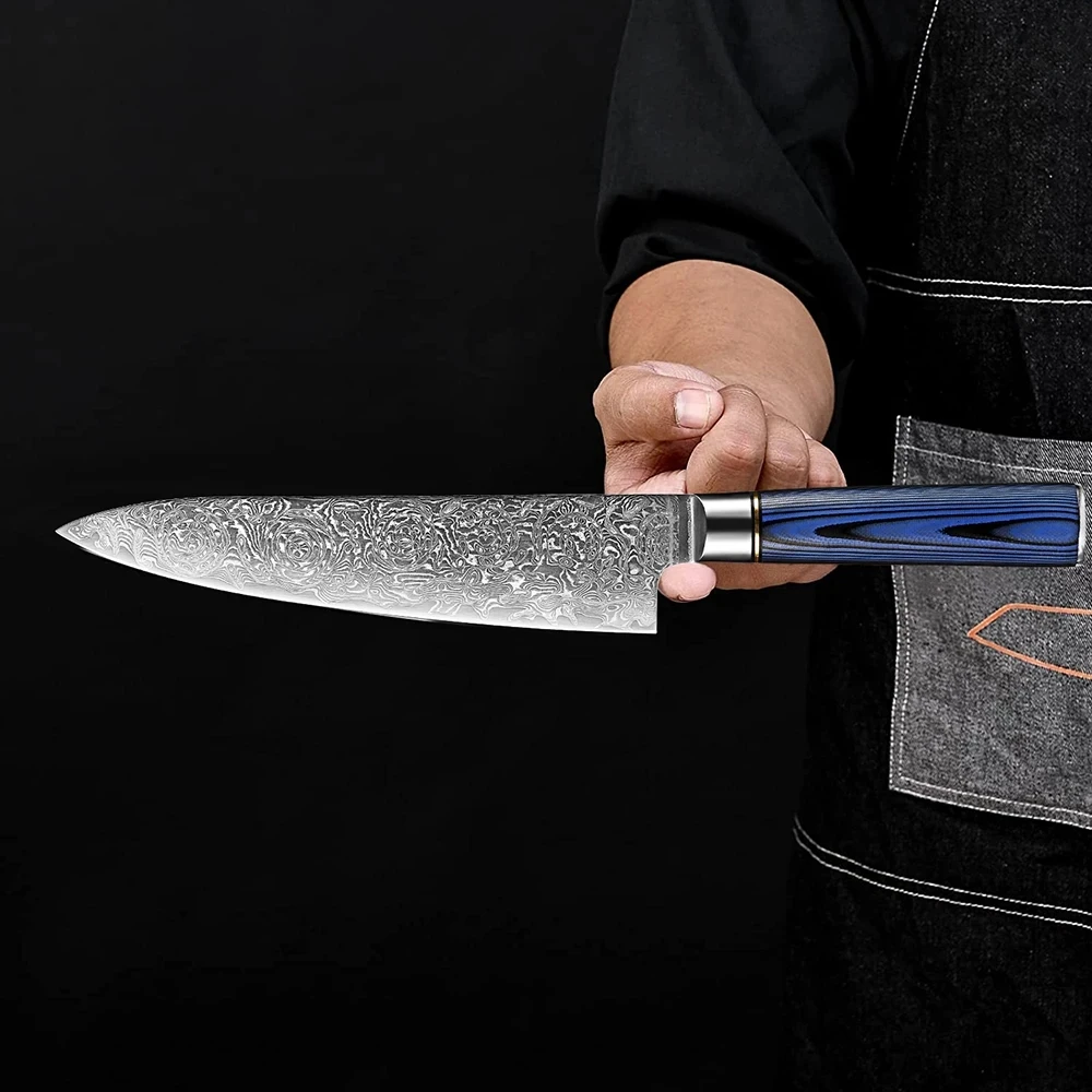 

Damascus Chef Knife 8 inch Japanese Kitchen Knives Sharp Meat Cutting, Vegetable Cooking Knives with Full Tang G10 Handle