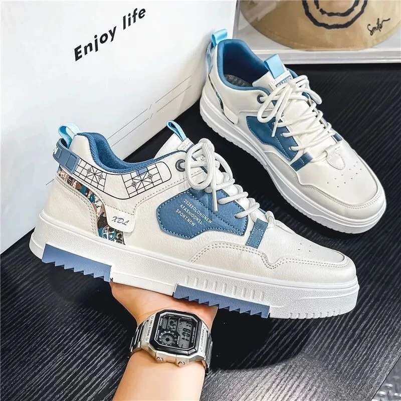 2025Spring New Man Casual Sneakers Trend Versatile Wave Flower Breathable Platform Shoes Lightweight Everyday Leather Board Shoe