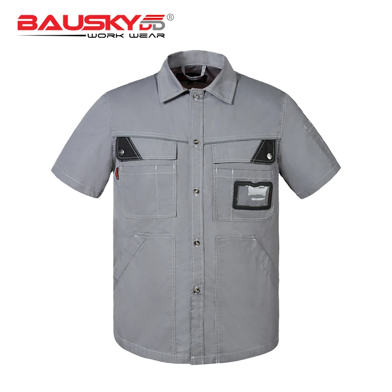 Men\'s workwear uniform work shirt short sleeve with pockets for mechanic carpenter