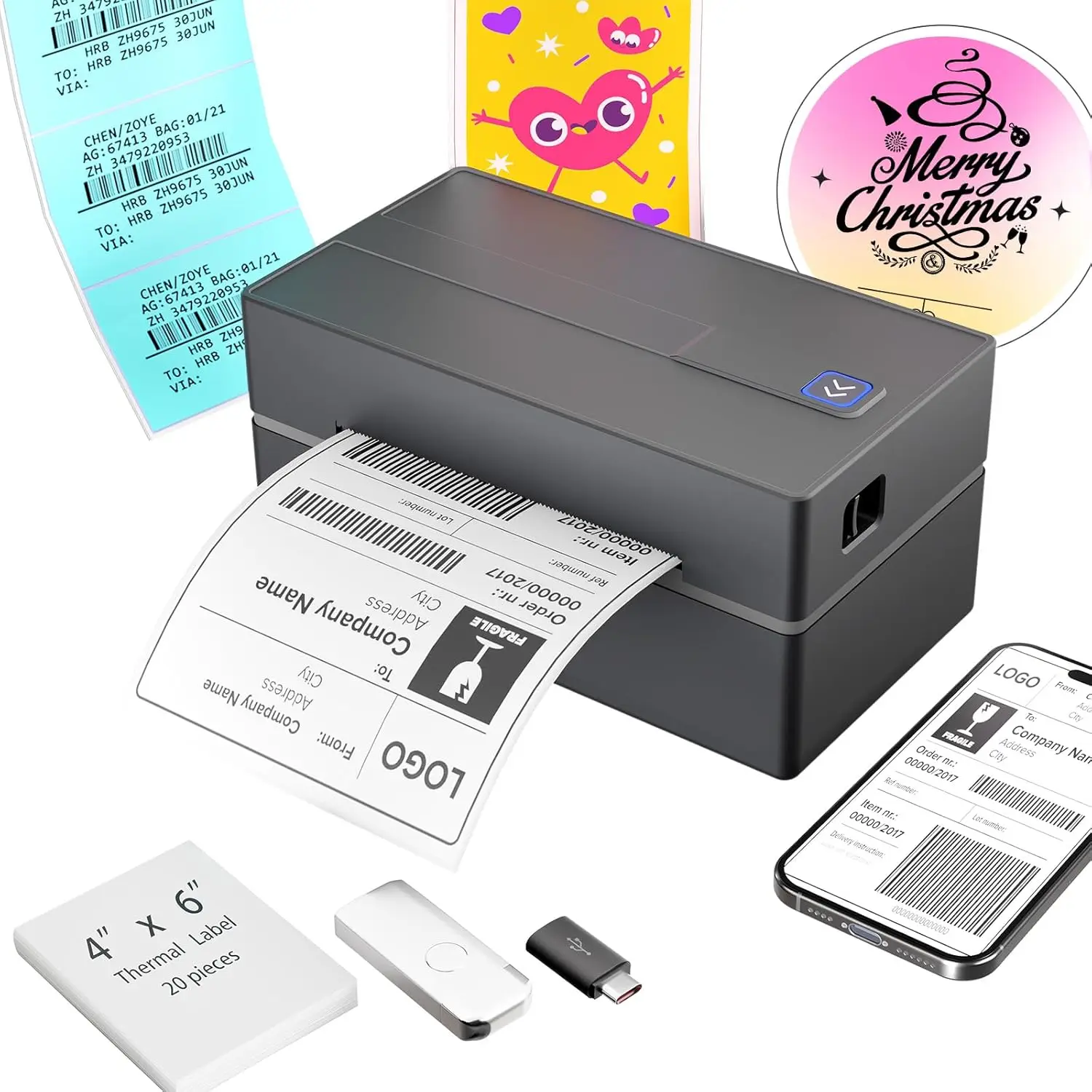 Bluetooth 4x6 shipping label thermal printer compatible with Android iPhone Windows Mac Amazon Ebay UPS USPS FedEx Shopify