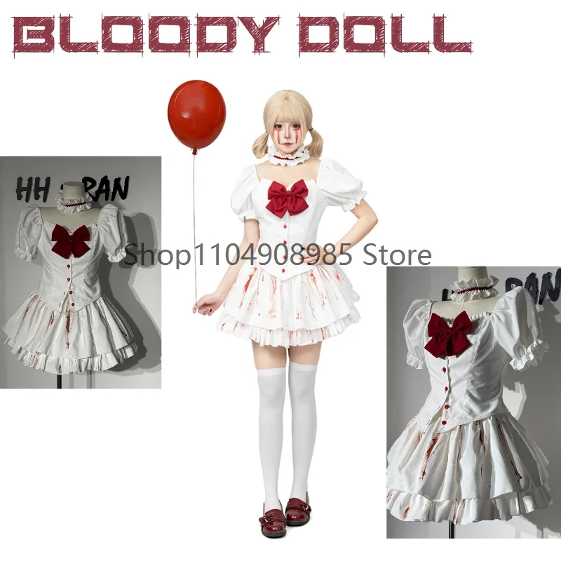 

2025 Halloween New Gothic Bloody Doll Stage Performance Costumes Lolita Maid With White Cute Dress Cosplay Costume Full Of Suit