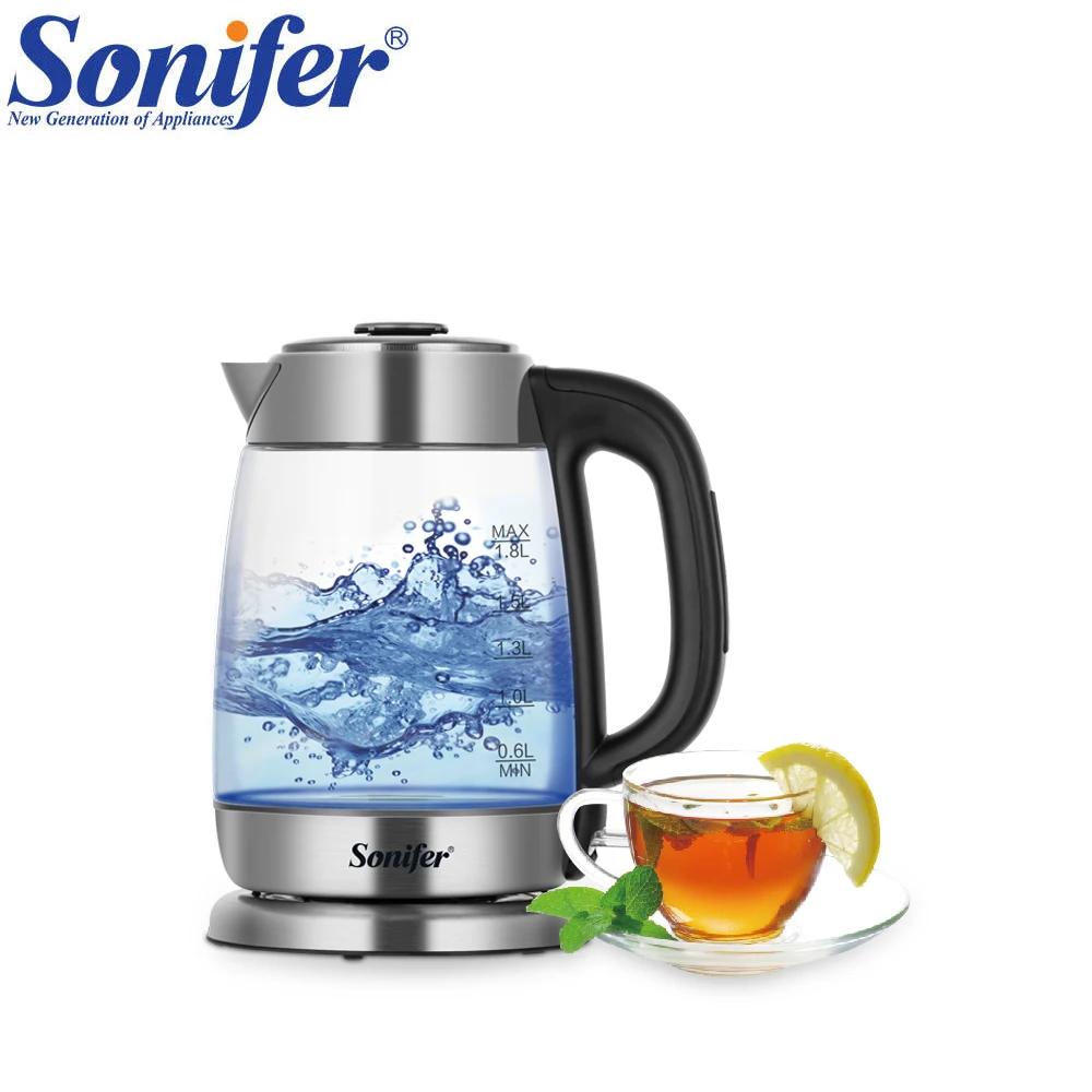 

Sonifer 1.8L Glass Electric Kettle Tea Kettle with Stainless Steel Interior One-Click Start Overheat Protection 1500W Fast Boil