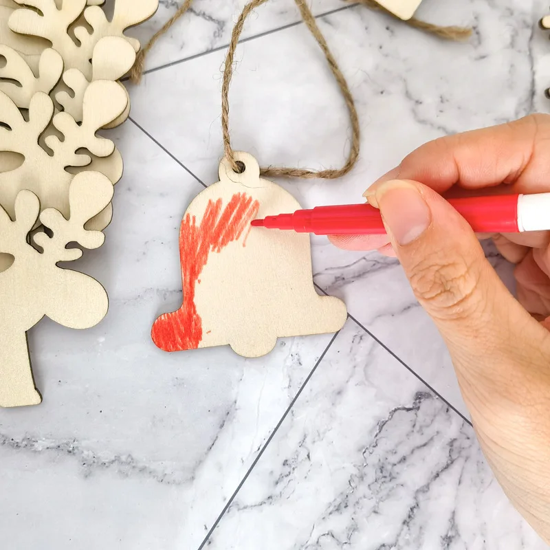 

10pcs Christmas Tree Wooden Decorations Graffiti Hanging with Twine Gloves Bells Shoes Model Christmas Day Decoration Supplies