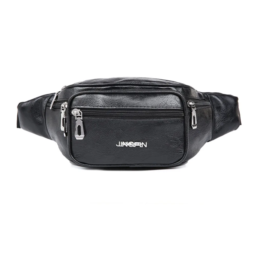 

Multifunctional PU Leather Men's Waist Bag Multi-layered Large Capacity Travel Phone Bag Zipper Waterproof Waist Purse Pack