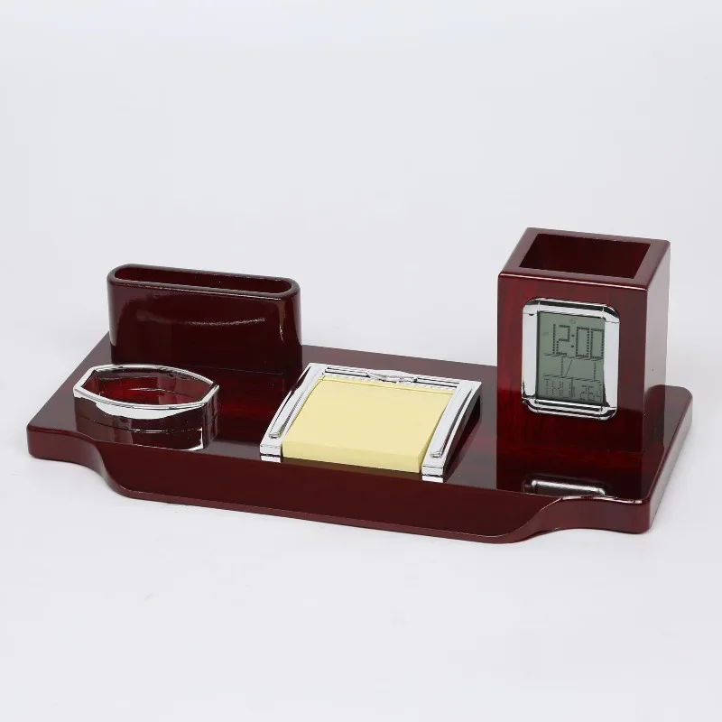 Desktop desk with pen holder Electronic clock sticky notes Practical desktop ornament