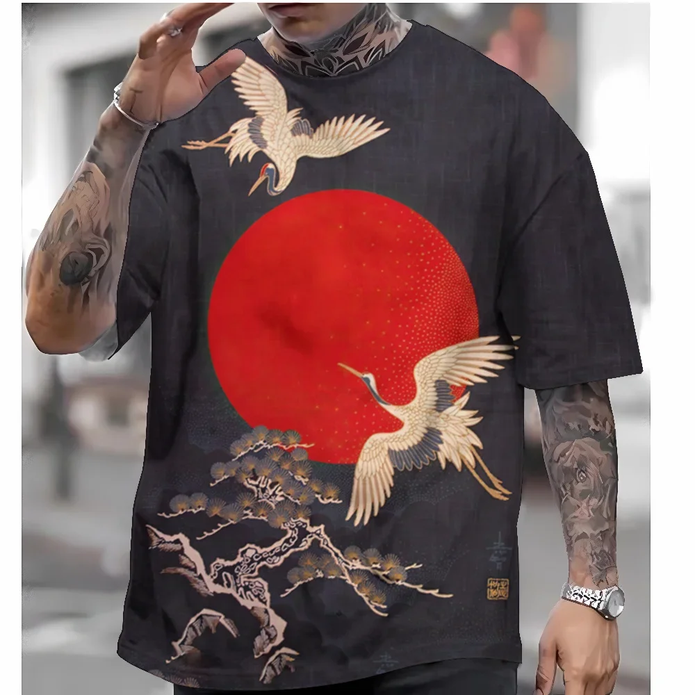 2025 New T Shirts For Mens Short Sleeve Tops Japanese Style Ukiyoe Graphic Clothing Oversized Summer Apparel Street Male T-Shirt