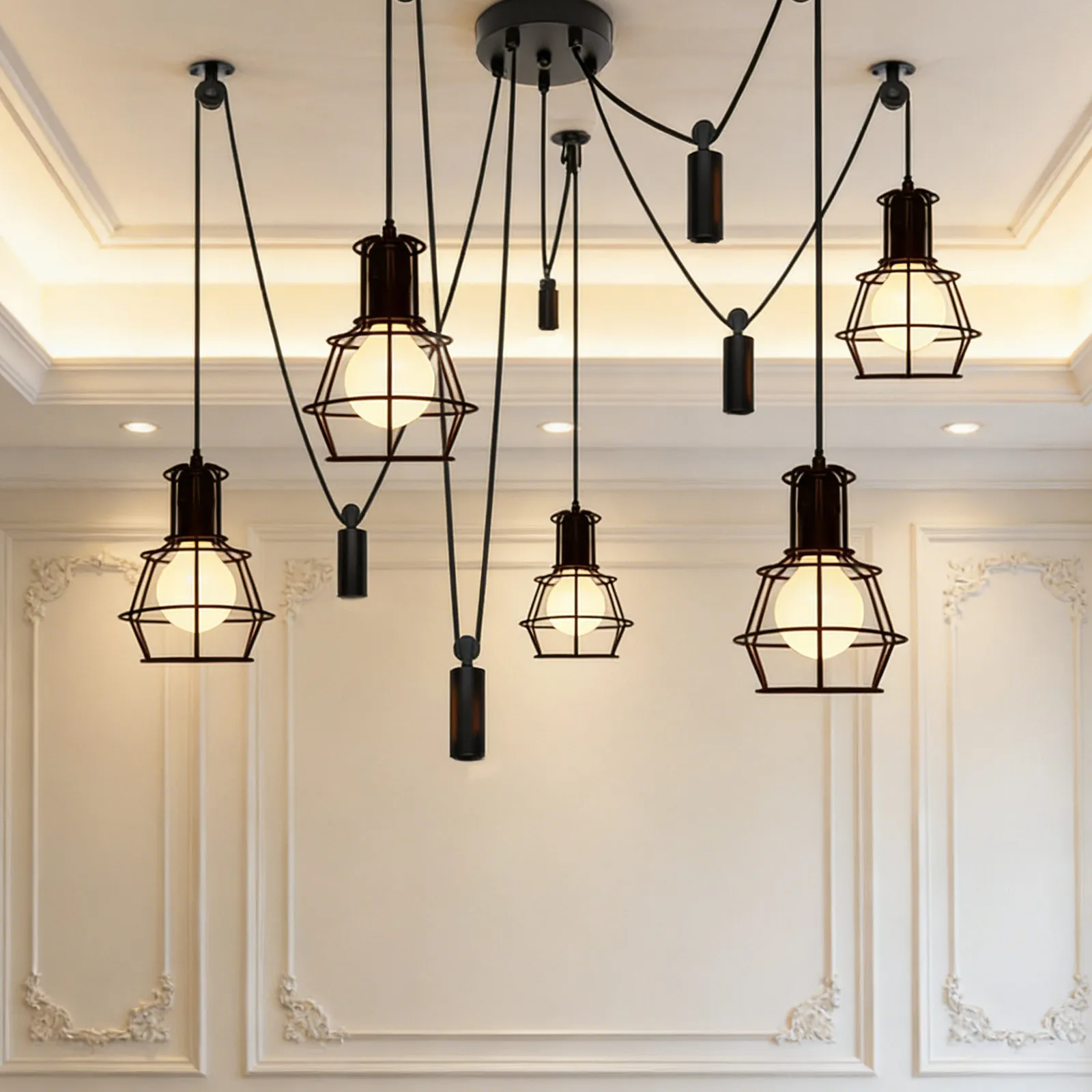 2Set Ceiling Mounted Pulley Wheel for Chandelier and Pendant Light Adjustable Height Suspension System Heavy Duty Steel