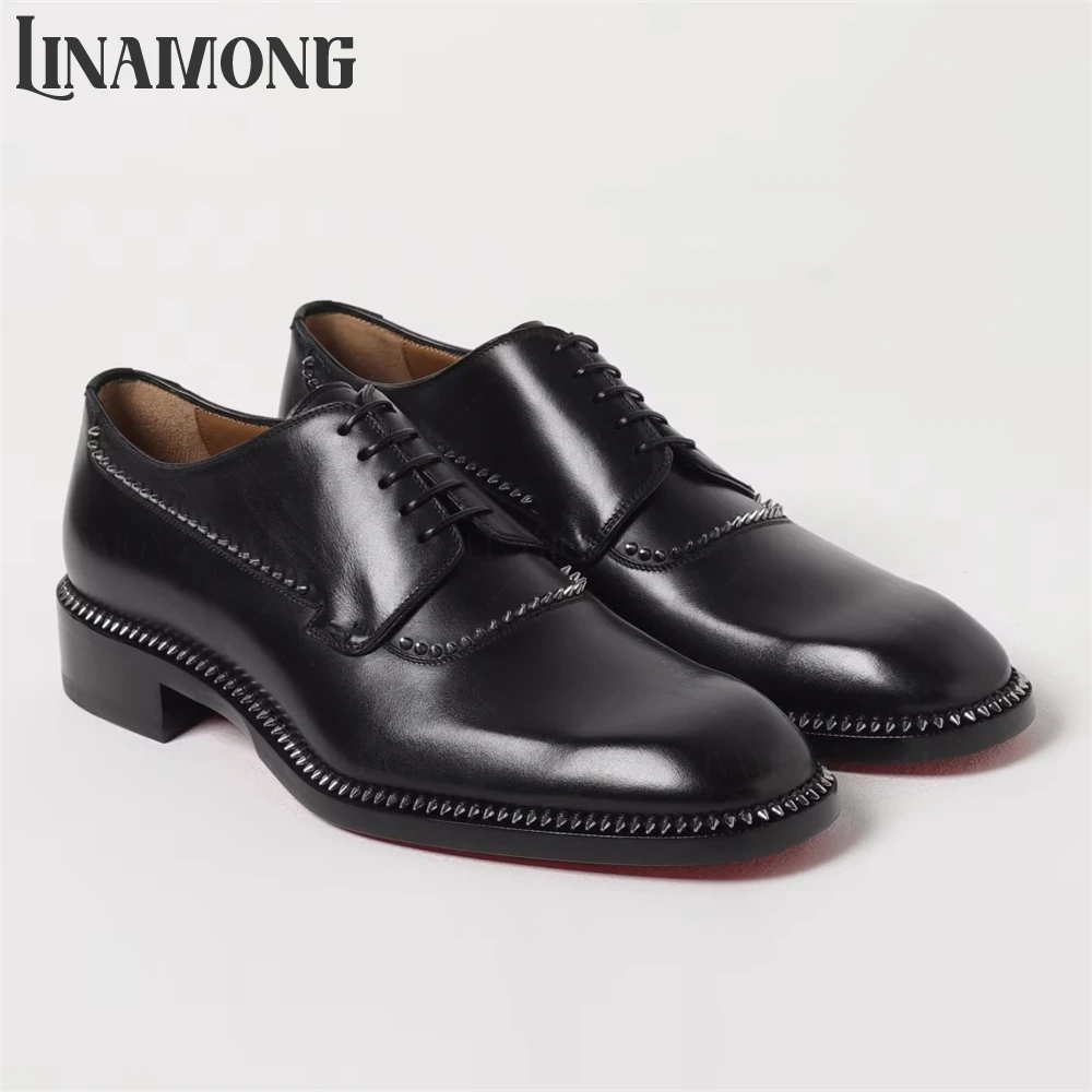 

Studded Leather Derby Shoes Classic Styles Spike Embellishments Dress Shoes Almond Toe Handmade Lace-Up Leather Shoes for Men