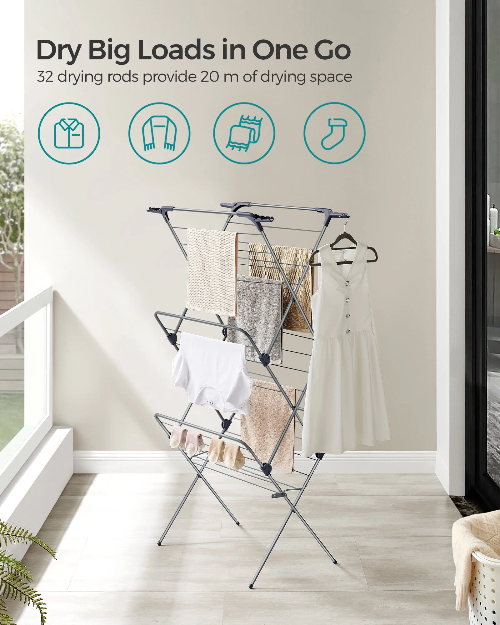 Suitable for foldable steel rack drying rack - three-layer durable space-saving indoor/outdoor and bathroom