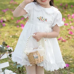 Lacs Embroidery Flower New Kids Dresses for Girls Baby Summer Dress Kids Girls Casual Soft Girl Clothes Design Vestidos Vestido