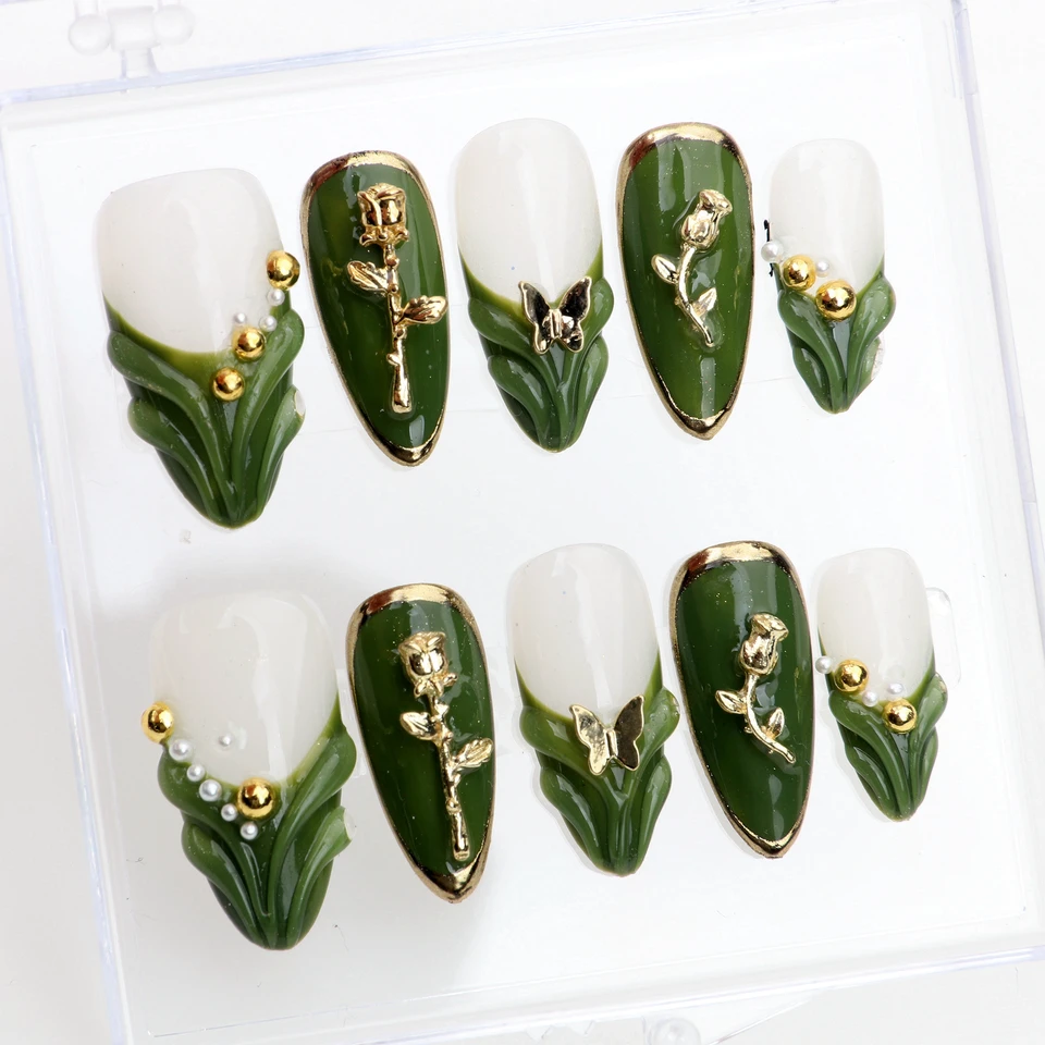 10 uñas personalizadas con adhesivo, uñas postizas para cumpleaños, eventos, fiestas, diseño con adhesivo y lima 3