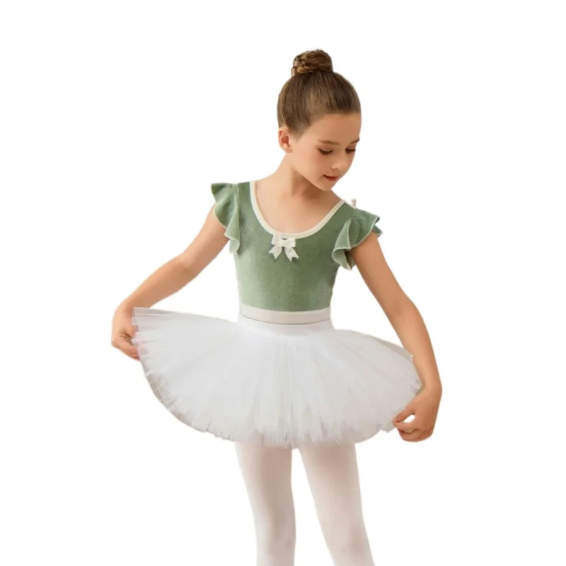 

Girls Dance Leotards for Ballet Dress Girls Velvet Ballet Dance Outfit Green BacklessBallet Wear Stage Performance Costume