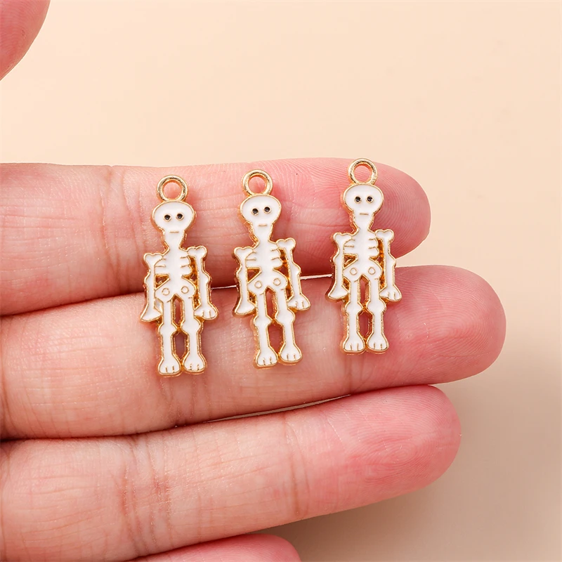 20pcs 10x26mm Cute Enamel Skeleton Skull Man Charms for Jewelry Making Pendants Necklaces Earrings Bracelets DIY Crafts Supplies